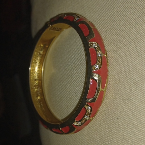 Fancy Hot Pink & Goldtone Rhinestone Hinged Bangle - Picture 1 of 4